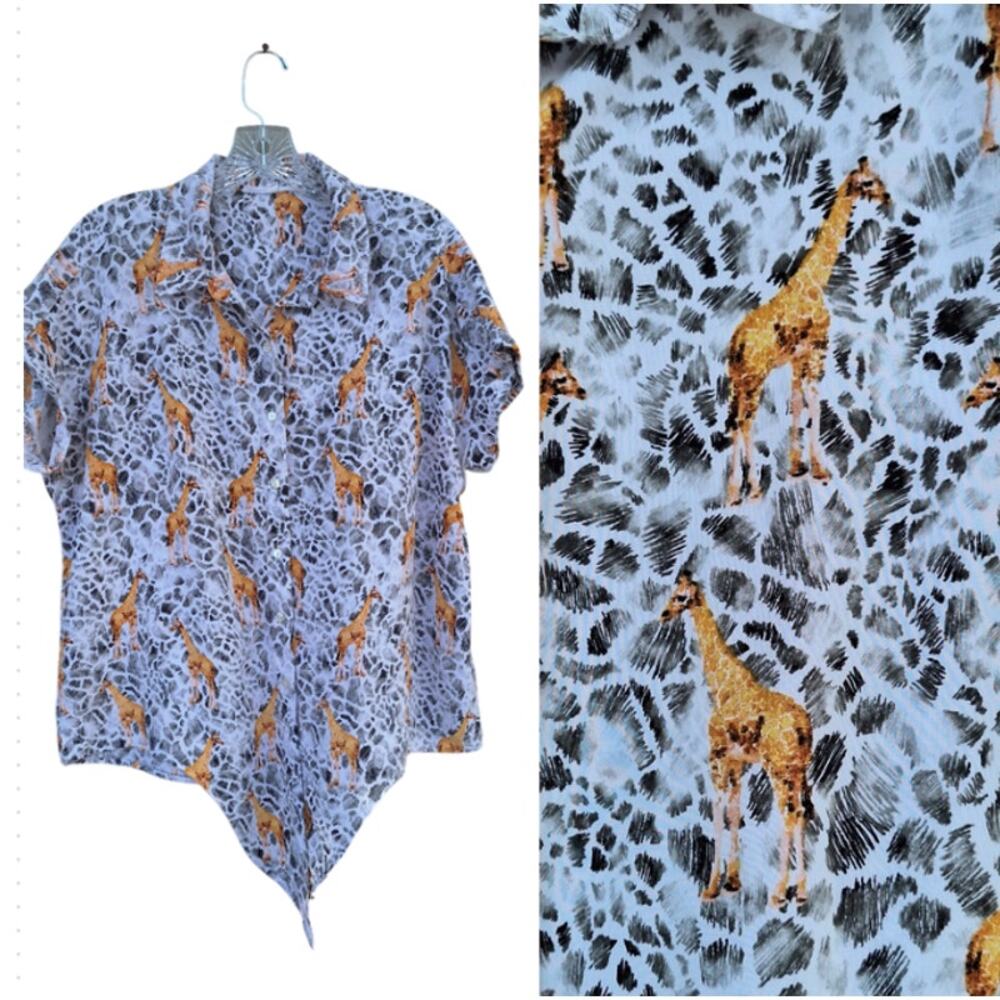 Jane + Delaney Women's Giraffe print Tie front Short Sleeves Shirt Blouse Top XL